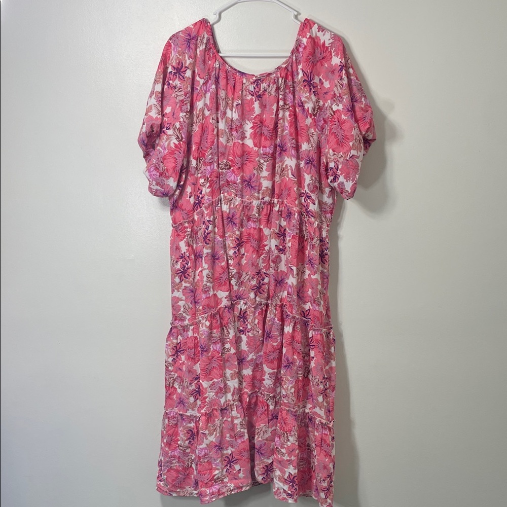 Piper & Scoot - Mikarose Pink Puff Sleeve Tiered Floral Midi Dress XXXL